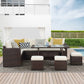 Superjoe 7 Pcs Outdoor Conversation Set All Weather Wicker Sectional Sofa Set Dining Table Chair and Ottoman,Steel Frame,Ivory
