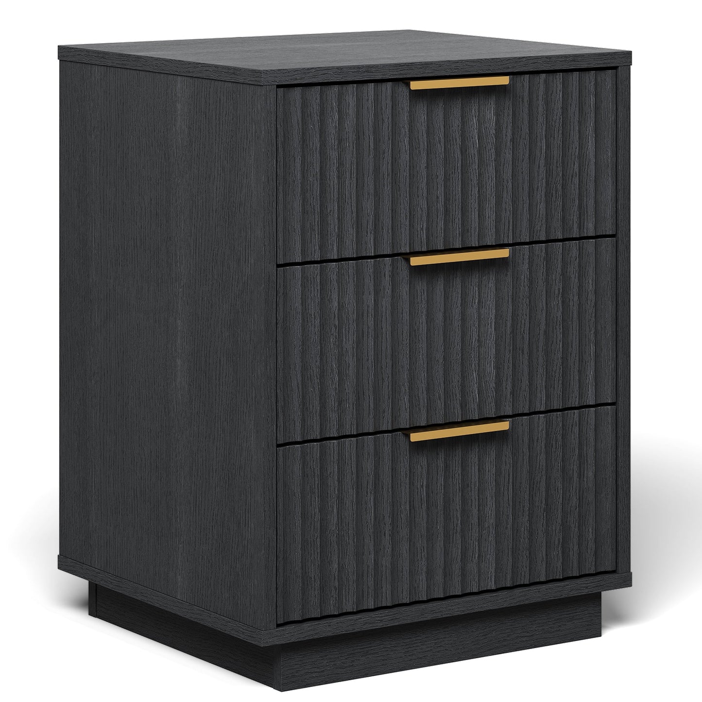 Heynemo Low 3-Drawer Dresser Set of 2, Modern Storage Cabinet with Wavy Drawers for Bedroom, Hallway, or Living Room, Black