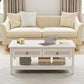 Royalcraft Farmhouse Coffee Table, Boho Tea Table with 2 Rattan Decor Drawers, Accent Center Sofa Table with Storage Shelf, 2 Tier Coffee Table for Bedroom, Living Room, Home Office, Grayish White