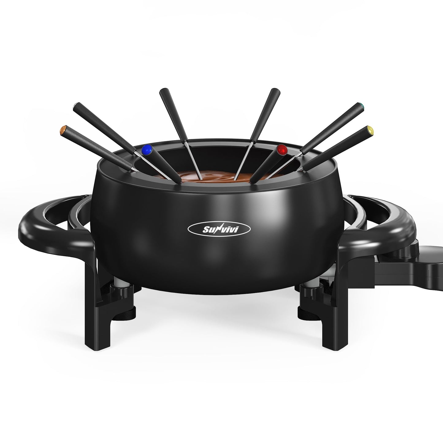 Heynemo 3 QT Fondue Set, Electric Fondue Pot Set for Melting Chocolate & Cheese, 1000W Non-Stick Fondue Maker with Adjustable Temperature Control and 8 Color-Coded Forks, Ideal for Dessert & Broth