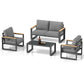 Aluminum Outdoor Patio Furniture Set with Height-adjustable Footrest for Lawn Porches Patio, 4-Seats All-weather Patio Sofa Sets with Coffee Table, Modern Outdoor Patio Conversation set, Grey