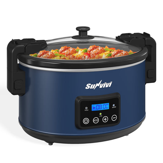 8.5QT Programmable Slow Cooker with Locking Lid, Versatile Food Warmer, Digital Timer, Portable Multi-Cooker with Adjustable Temperature Settings, and Dishwasher Safe Components, Blue