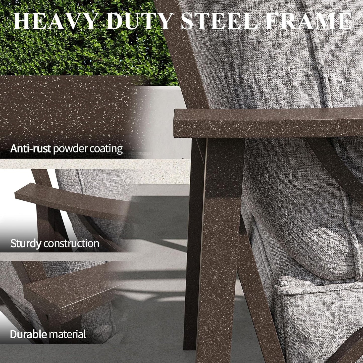 May in color Metal Outdoor Couch, All-Weather Metal Patio 3-seat Sofa with Soft Thick Cushions, Patio Sofa Couch for Porch Backyard Garden, Grey