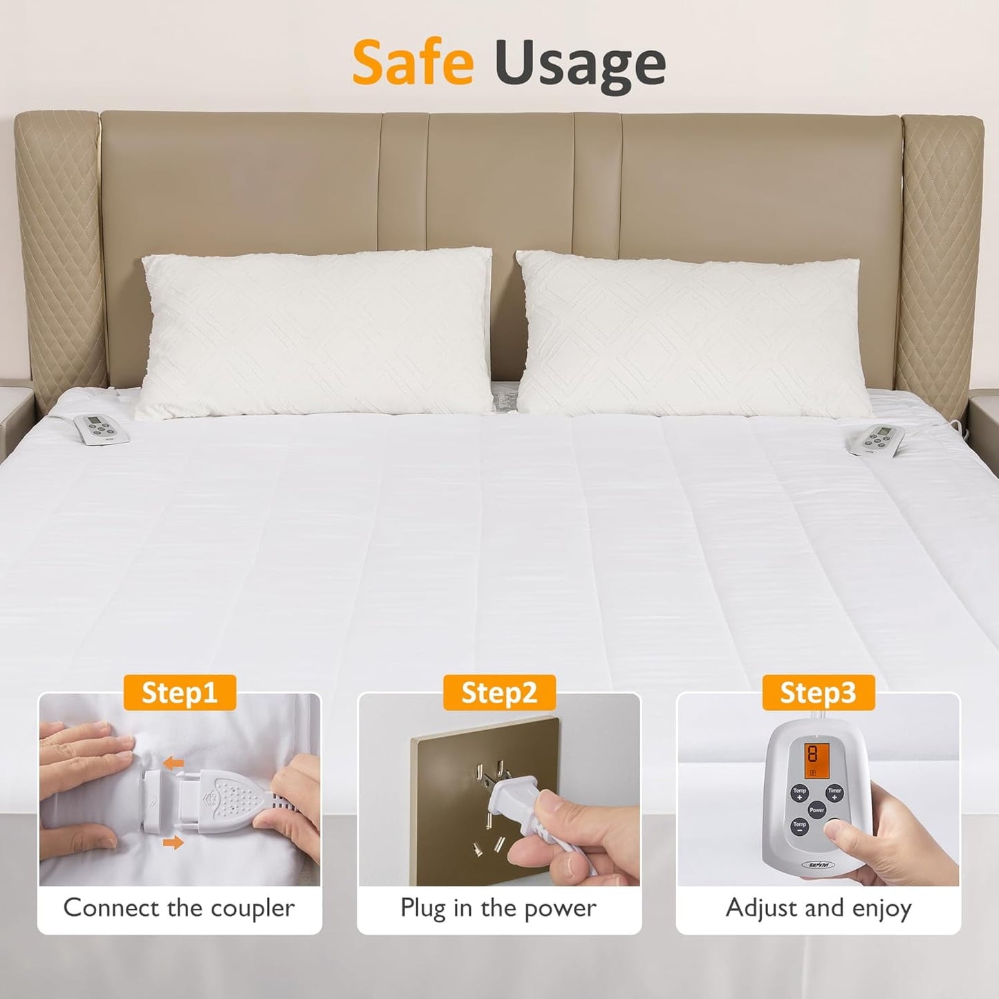 Heynemo Queen Electric Heated Mattress, Queen Size Bed Mattress Pad with Dual Controller, Full Bed Warmer with 12-Hour Timer & 10 Heat Settings, Machine Washable, 60" x 80"