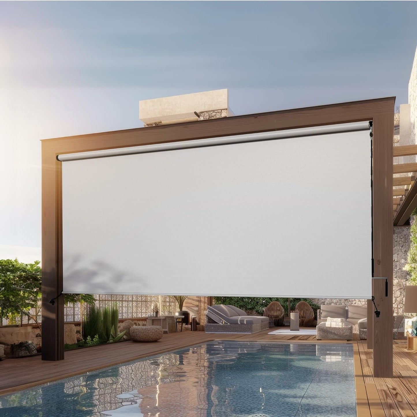 Superjoe Outdoor Roller Shade for Patio with 95% UV Protection, Cordless Roll Up Blind, Waterproof, Gray