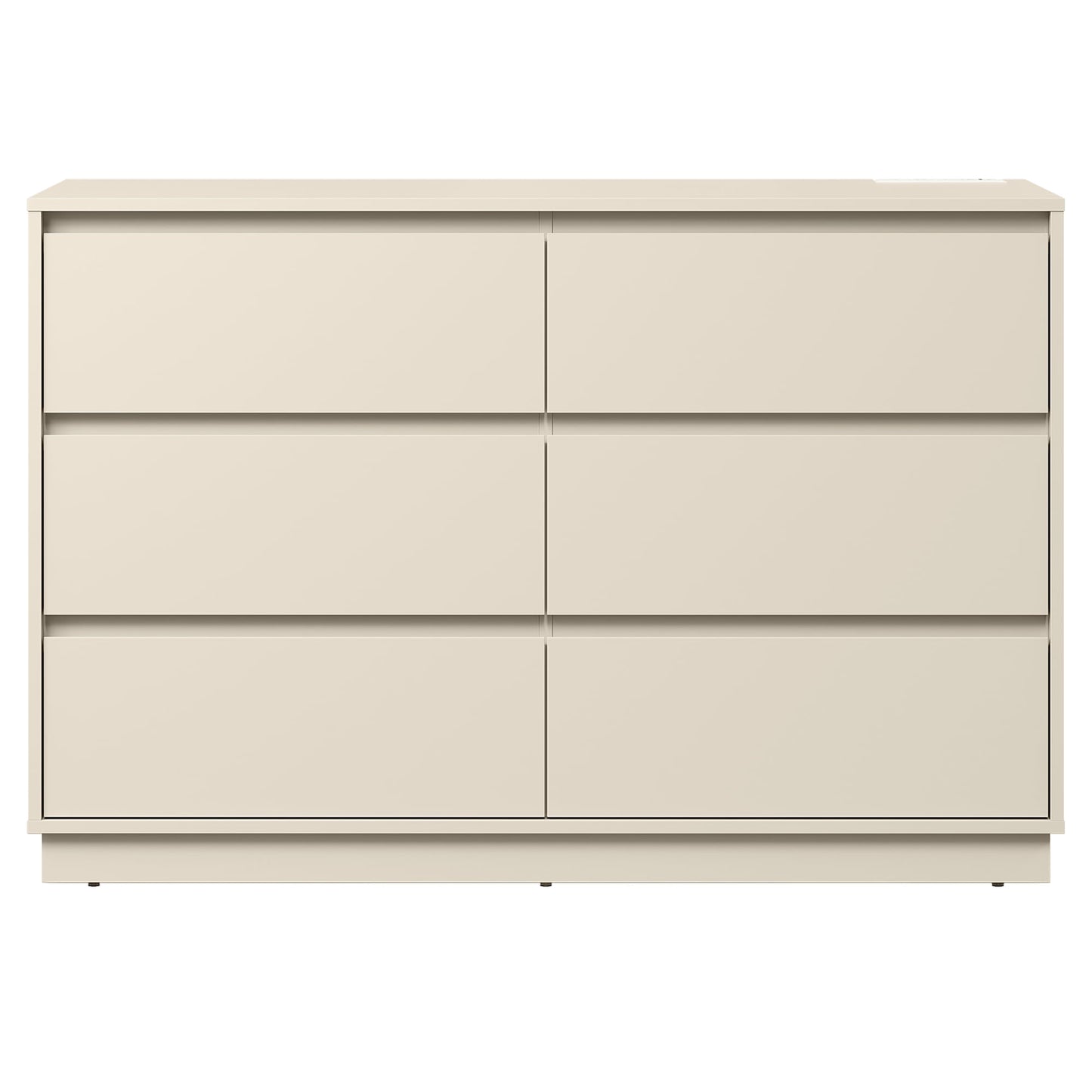 May in Color 6 Drawer Dresser with Charging Station for Bedroom, Beige