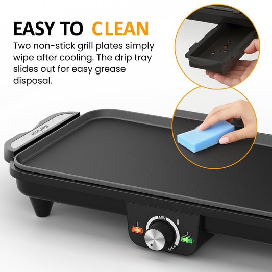 Heynemo 1600W Electric Griddle with Dual Cooking Zones