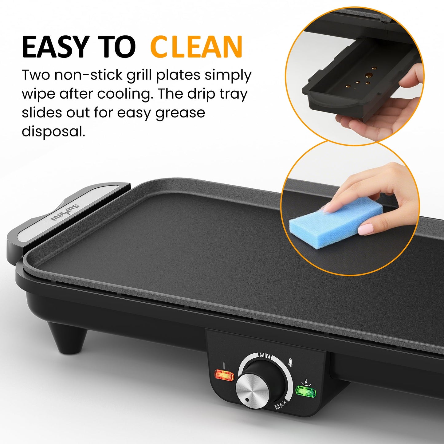 Heynemo 1600W Electric Griddle with Dual Cooking Zones-2