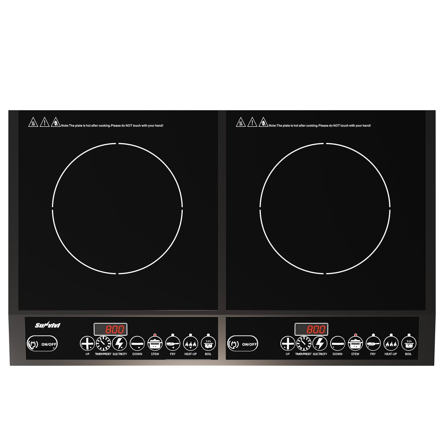 Sunvivi Portable Dual Induction Cooktop, Commercial-Grade Electric Countertop Burner with Timer, Induction Hot Plate with LED Screen, 8 Power(100W-1000W/800W) & 8 Temp Setting(176°F-518°F), Black