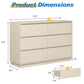 May in Color 6 Drawer Dresser with Charging Station for Bedroom, Beige