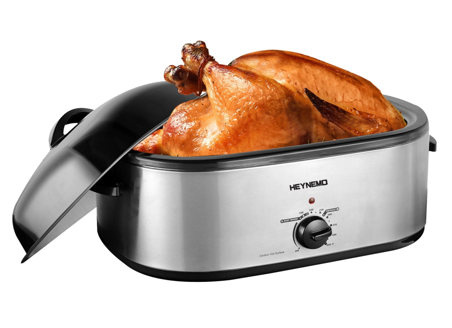 CozyHom 18 Quart Electric Roaster Oven Stainless Steel Roaster Oven for Turkey With Self-Basting Lid Removable Insert Pot, Silver