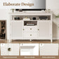 Royalcraft Farmhouse Rattan Storage Cabinet, Boho Sideboard Cabinet with Doors & Drawers, Buffet Cabinet with Adjustable Shelves, Accent Cabinet for Kitchen, Dining Room, Living Room, Grayish White