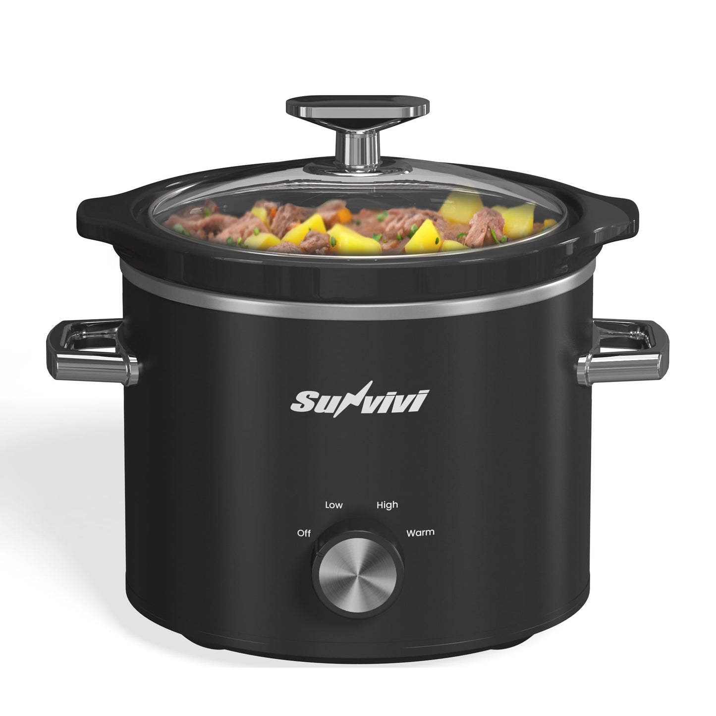 2QT Small Slow Cooker with Removable Ceramic Pot, 3 Heating Settings, Dishwasher-Safe Glass Lid, Black