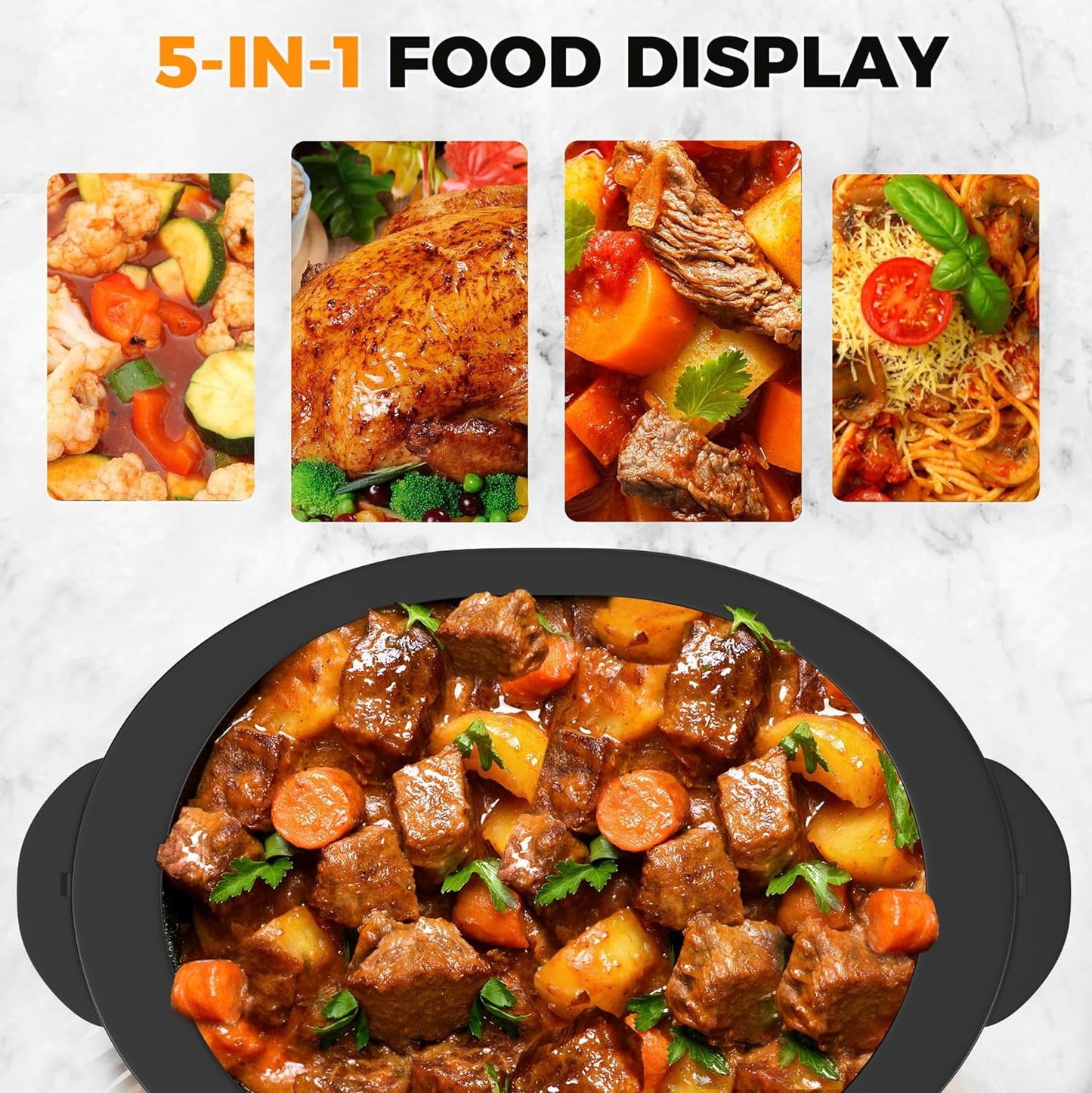 Superjoe 8QT Electric Roaster Oven, Self-Basting Lid, Defrost Warm Function, Removable Pan and Rack, Stainless Steel, White