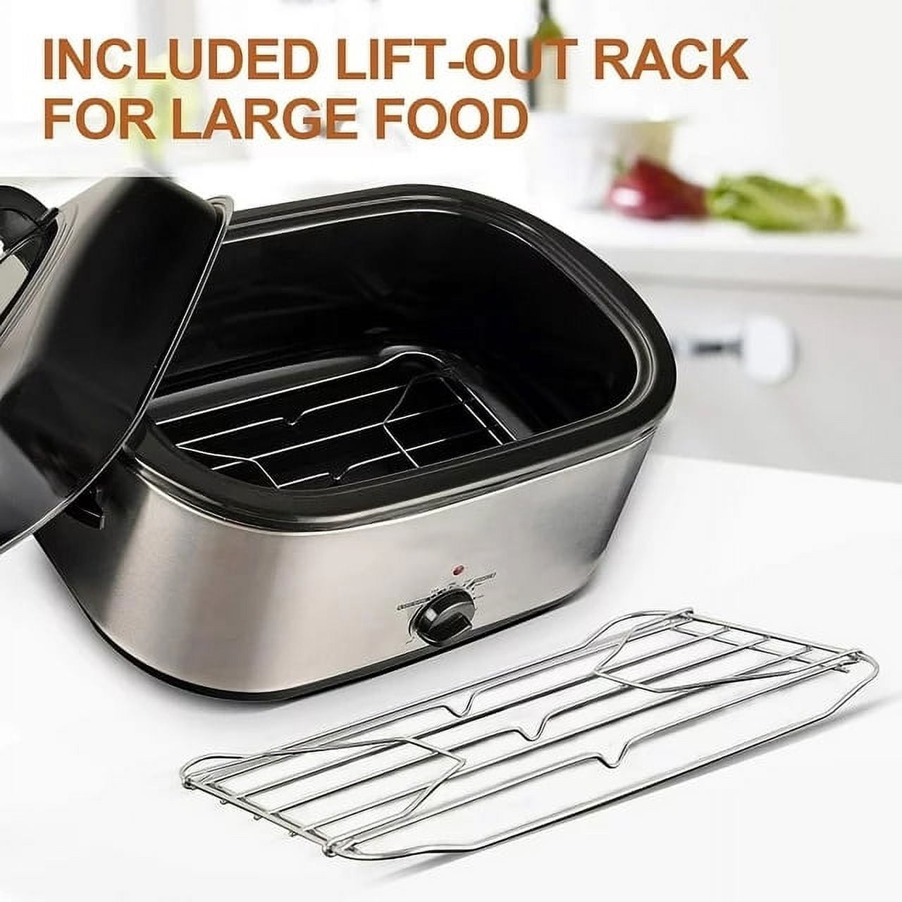 CozyHom 26 Quart Electric Roaster Oven Stainless Steel Portable Turkey Electric Roaster Oven, Self-Basting Lid Removable Insert Pot, Silver