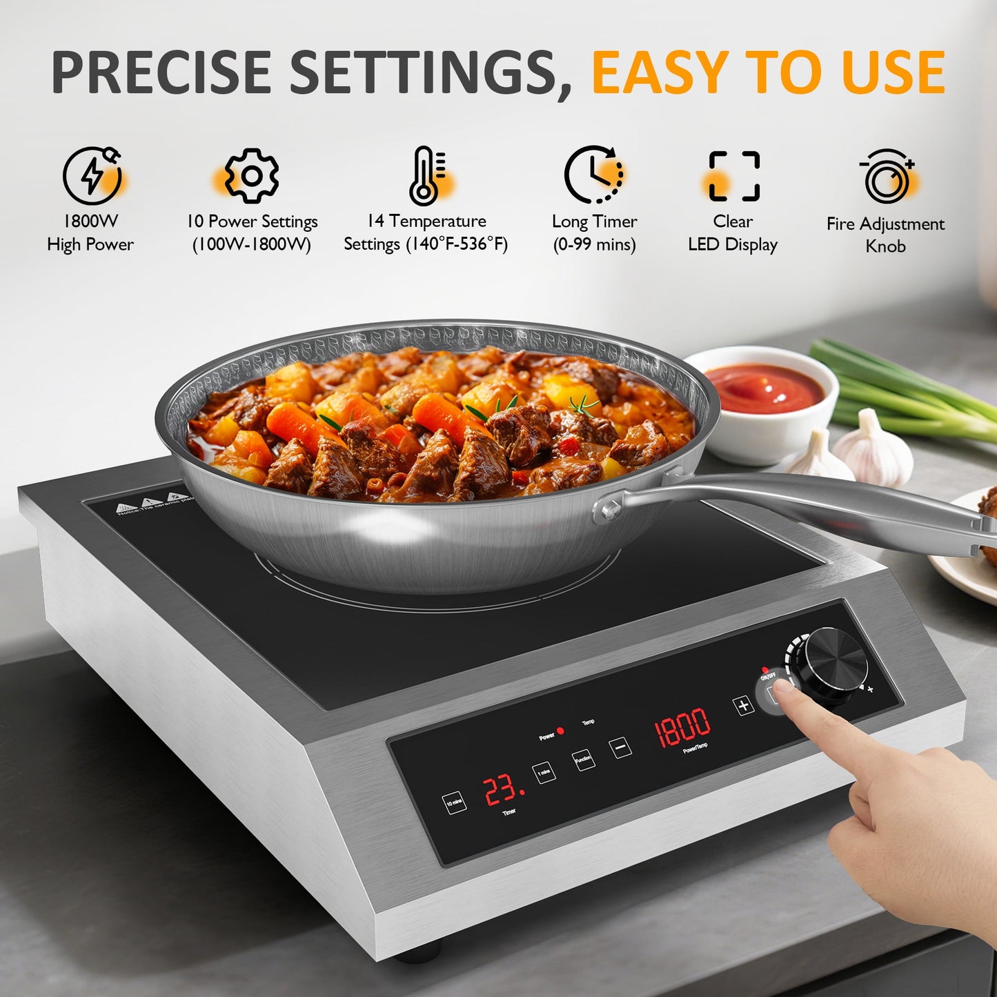 Sunvivi 1800W Portable Induction Cooktop, Commercial-Grade Electric Countertop Burner with Timer, Induction Hot Plate with LED Screen, 10 Power(100W-1800W), 14 Temp Setting(140¡ãF-536¡ãF),Black