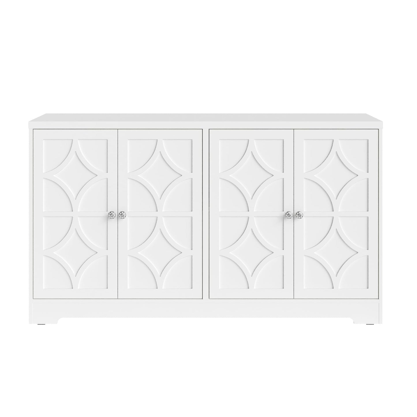 Heynemo 56'' Modern Kitchen Buffet Table with 4 Doors and Adjustable Shelves, Sideboard Buffet Cabinet with Storage, Wood Credenza Accent Coffee Bar Cabinet for Entryway, Living Room,Matte White