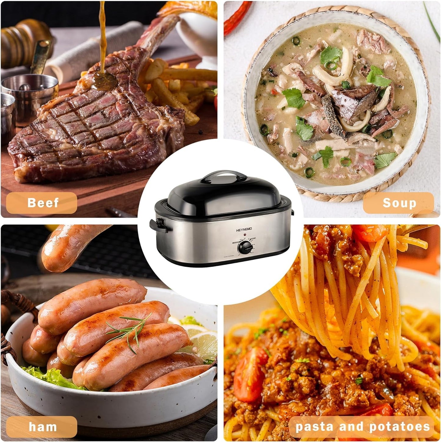 Superjoe 20 Quart Electric Roaster Oven with Self-Basting Lid & Removable Pan,Stainless Steel,Sliver,1 PCS