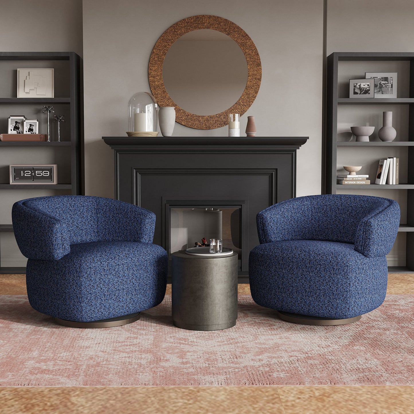 Swivel Accent Chair, Fully Assembled Round Barrel Chairs, Oversized Upholstered Armchair with 360-Degree Base, Modern Club Chair for Living Room, Bedroom, Office