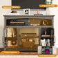 May in Color 47'' Farmhouse TV Stand with 18'' Fireplace Insert, TV Console with Adjustable Shelves, Glass Doors & LED Lights