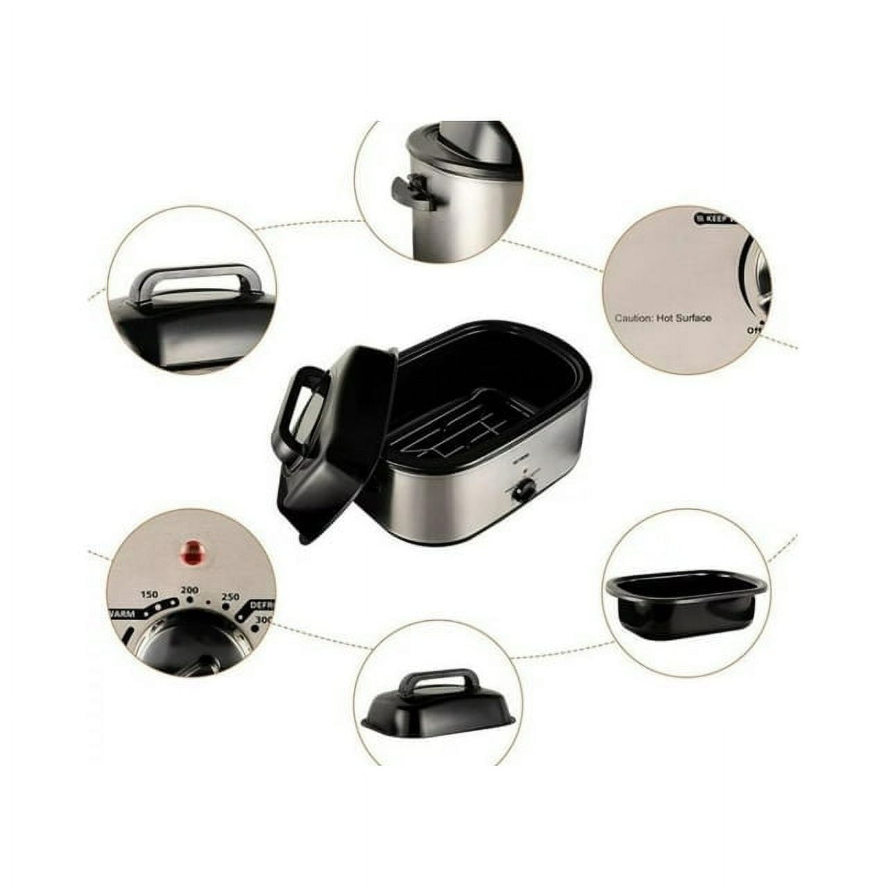 Superjoe 22 QT Electric Roaster Oven, with Self-Basting Lid, Stainless Steel Roaster Pan, Silver