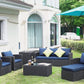 Royalcraft 9 Pieces Patio Furniture Set, All Weather PE Wicker Rattan Outdoor Sectional Sofa with Coffee Table and Navy Blue Cushion, Outdoor Furniture for Lawn Backyard Poolside Porch