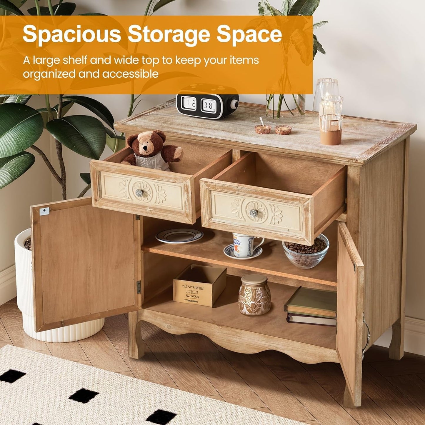 RoyalCraft Storage Cabinet with Drawers and Doors, Kitchen Sideboard Cabinet, Accent Buffet Server Cabinet, Wood Cabinet Organizer for Hallway, Dining Room, Living Room