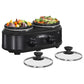 Sunvivi Double Slow Cooker Mini Buffet Server - Dual 2.5QT Pots, Stainless Steel, Black