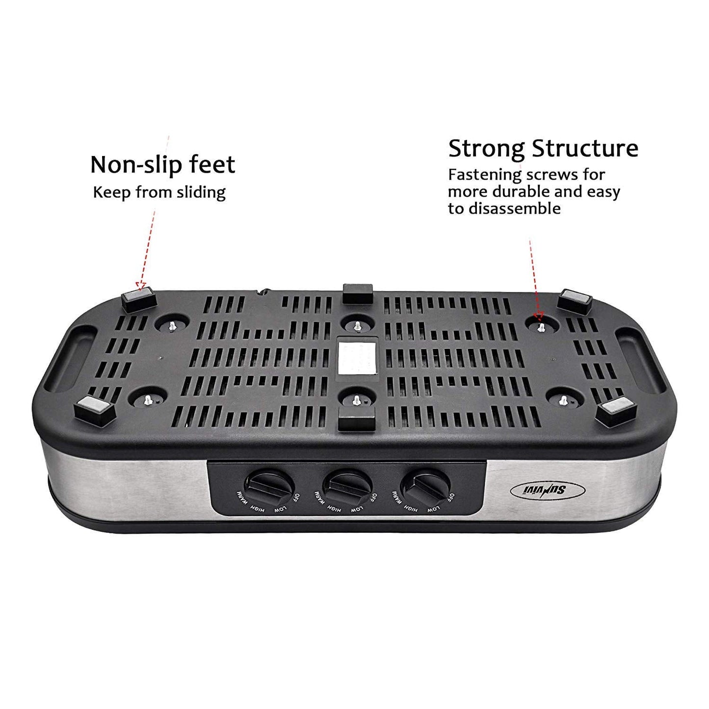 Superjoe r 3x1.5 Quart 3 Basins Removable Ceramic Pots Food Warmer Stainless Steel Triple Slow Cooker Buffet Serve