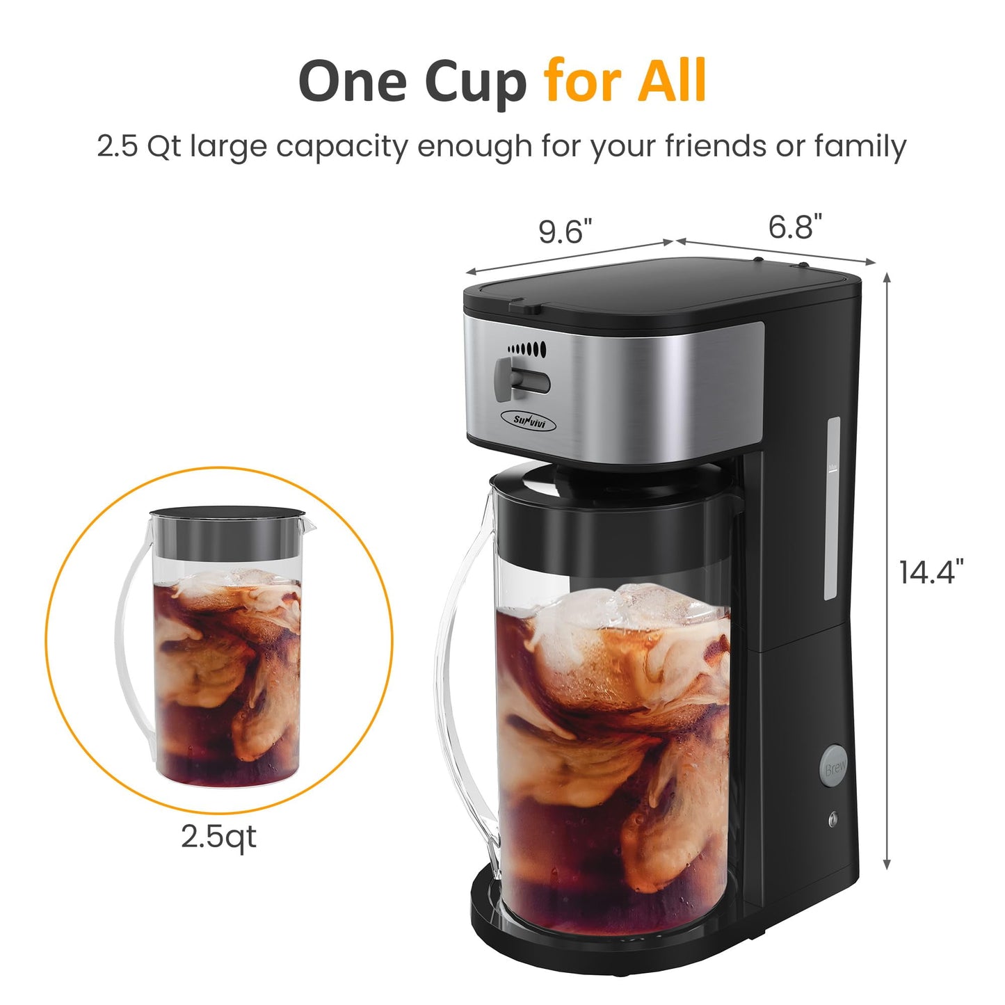 Sunvivi Iced Tea Maker Cold Brew Electric with 2.5-Quart Pitcher, Black
