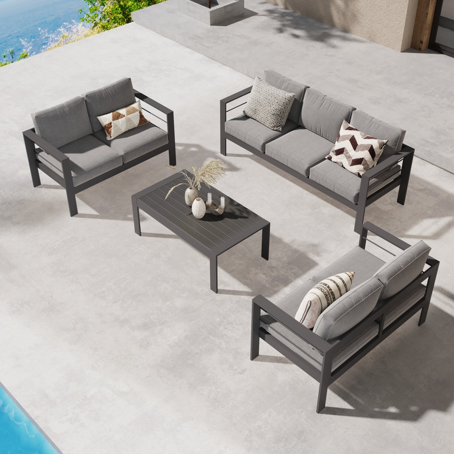 Superjoe Outside Patio Aluminum Coffee Table, Outdoor End Table with Aluminum Frame, Modern All-Weather Metal Rectangle Table Garden Furniture, Dark Grey