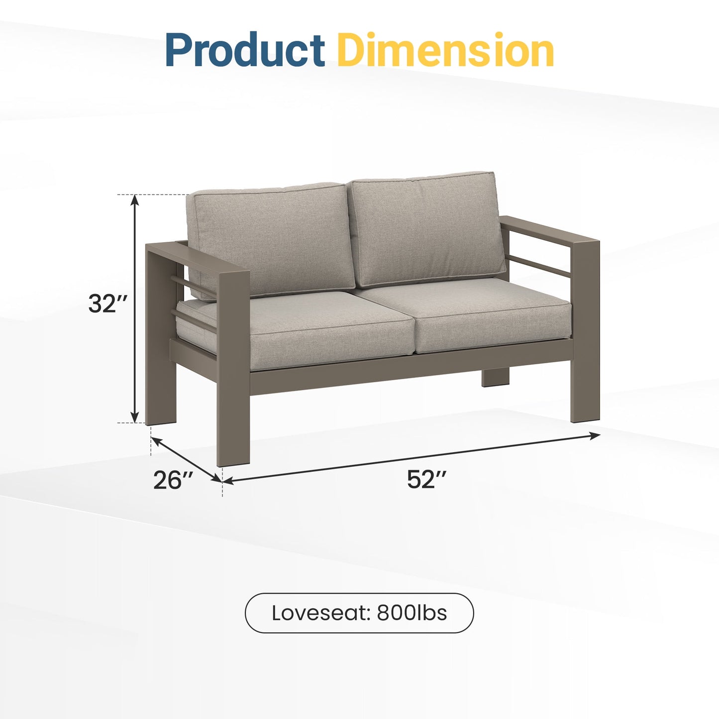 May in Color Patio Furniture Metal Loveseat, Metal Outdoor Chairs with Upgraded Cushions, All-weather Outdoor 2 Seats Sofa Couch for Balcony, Garden, Deck, Backyard, Beige