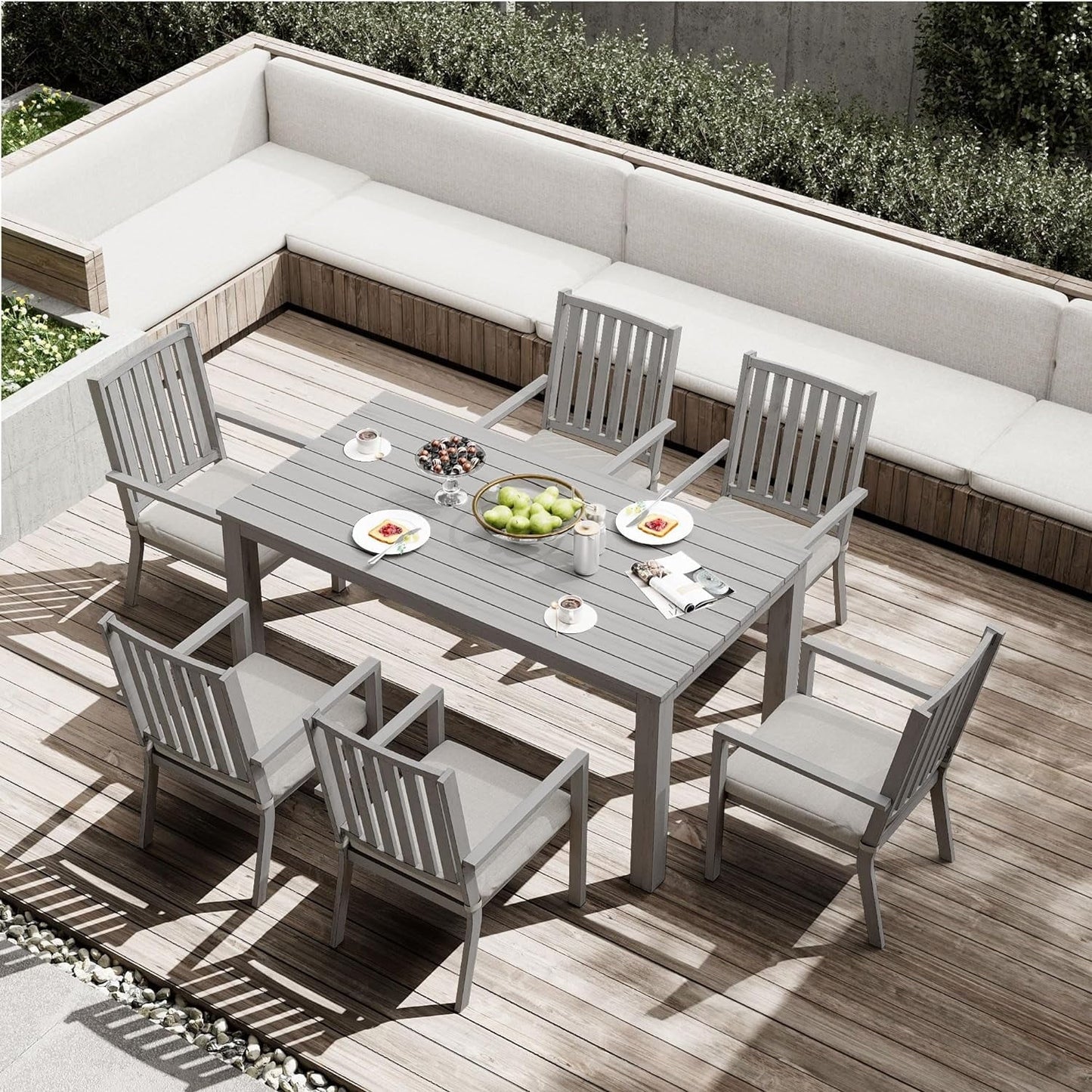 RoyalCraft 7 Pieces Patio Dining Sets, Aluminum Outdoor Dining Table with 6 Chairs, Outdoor Patio Dining Furniture Set with Removable Cushion for Lawn, Garden, Backyard, Gray