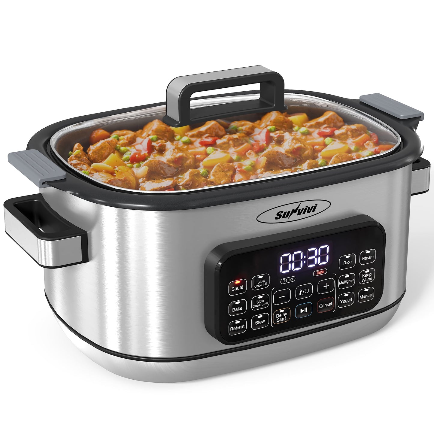 Sunvivi 6.5QT 12-in-1 Programmable Multi Slow Cooker, Food Warmer Pot with Digital Timer, Temp Control