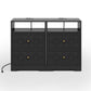 May in Color Large Nightstand with 2 Drawers, Modern Side Table with Charging Station and Diamond Carvings, Accent End Table for Living Room, Bedroom, Entryway, Black, Set of 2