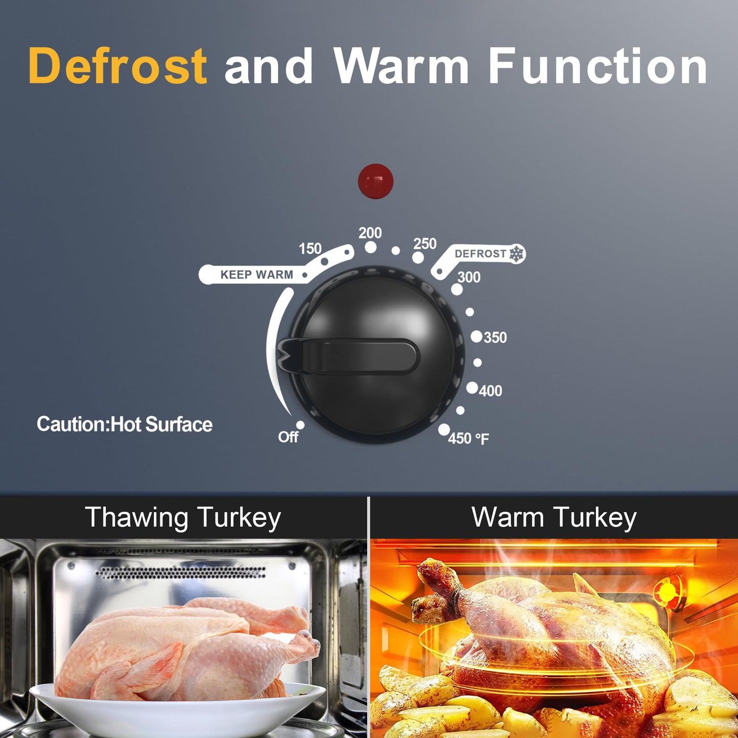 Heynemo 26-Quart Electric Roaster Oven with Viewing Lid, Defrost/Warm Function, Blue