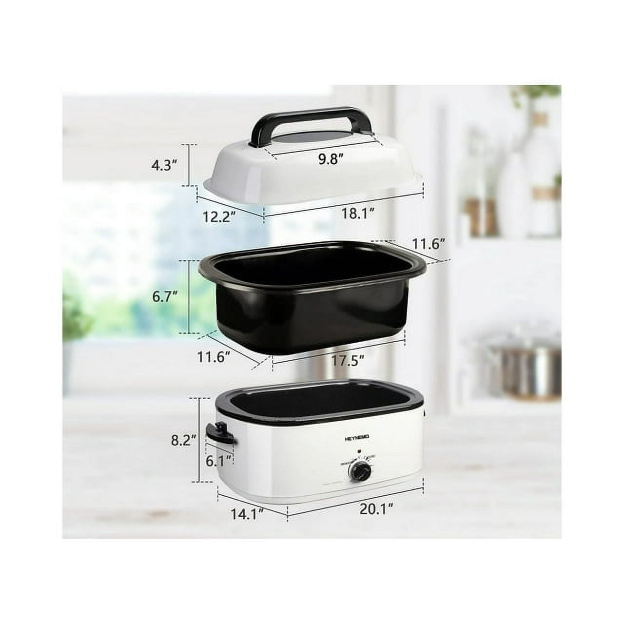 Superjoe 26 QT Electric Roaster Oven with Self-Basting Lid, Removable Pan, and Cool-Touch Handles, White