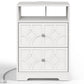 May in Color Large Nightstand with 2 Drawers, Modern Side Table with Charging Station and Diamond Carvings, Accent End Table for Living Room, Bedroom, Entryway, White