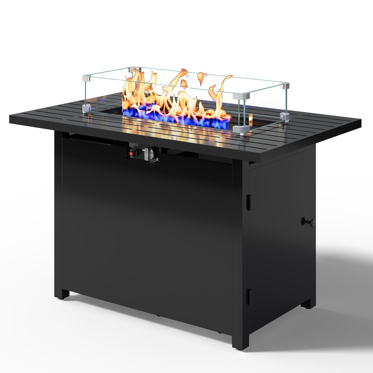 Heynemo 43" Outdoor Propane Fire Pit Table with Waterproof Cover, 2-in-1 50,000 BTU Gas Fire Table with Lid & Decorative Lava Rocks
