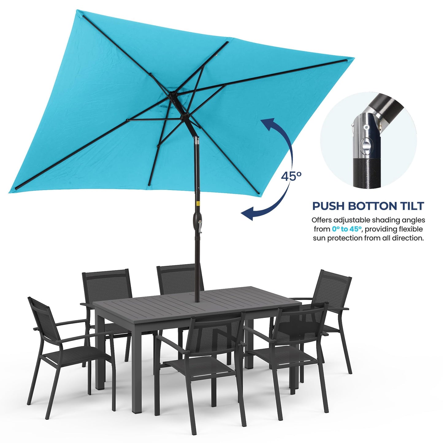 Sunvivi 10 x 6.5 Ft Rectangular Patio Umbrella with Crank and Tilt, Metal Pole Outdoor Umbrella with Polyester Canopy, Blue