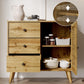 RoyalCraft Accent Cabinet with Doors, Entryway Cabinet with Oak Legs, Wooden Decorative Sideboard with Adjustable Shelf & Doors for Living Room (Natural With Door & 3 Drawers, 2)