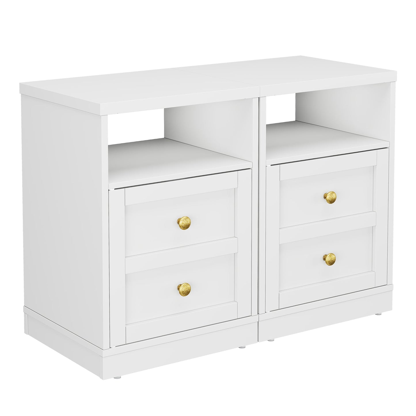 Heynemo white Nightstand with Storage Shelf & Door, Faux Drawer Design End Table, Compact Side Table for Bedrooms, Dorm Rooms & Small Spaces, Set of 2