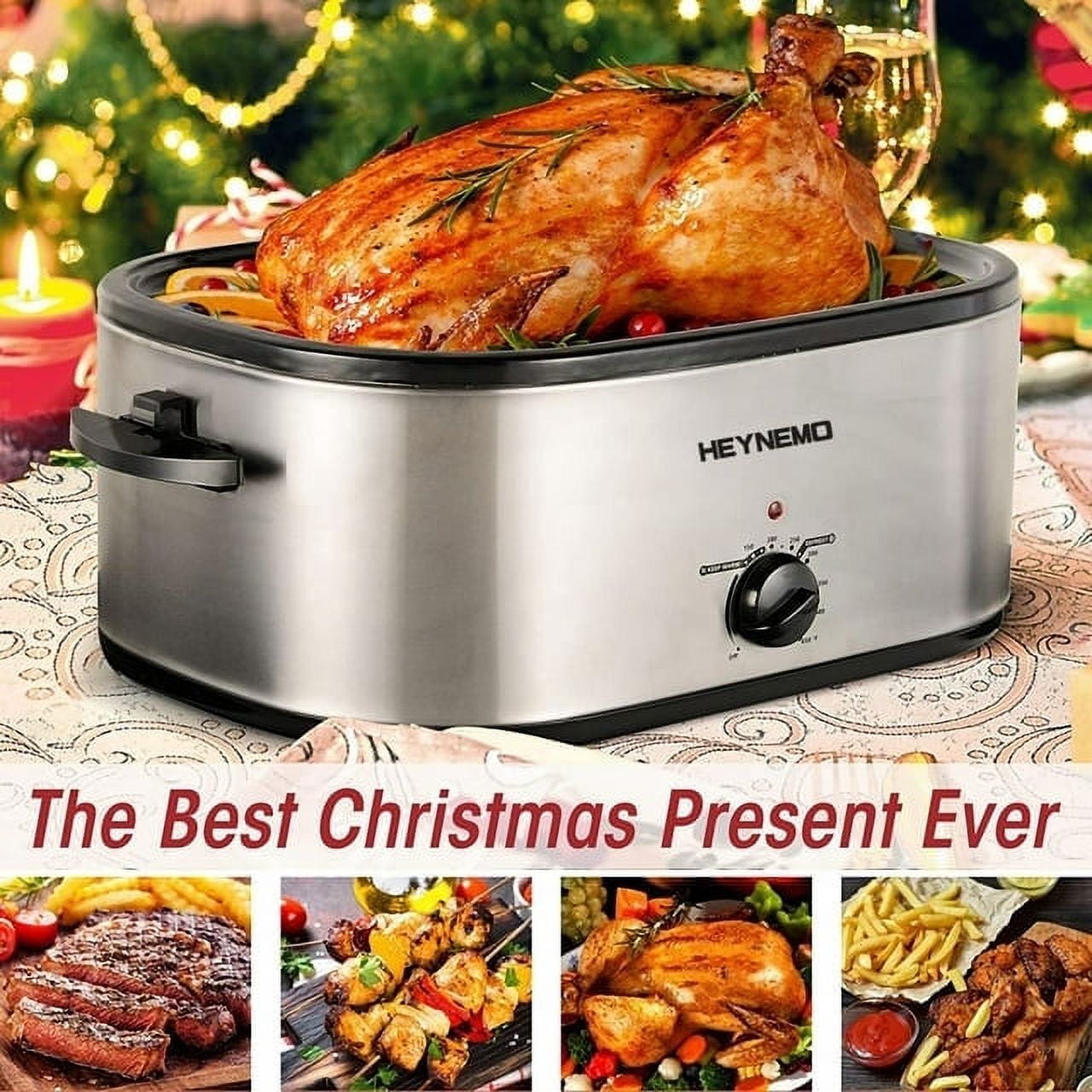 Superjoe 20 QT Electric Roaster Oven, Stainless Steel Roaster Pan for Turkey with Removable Insert Pot, Silver