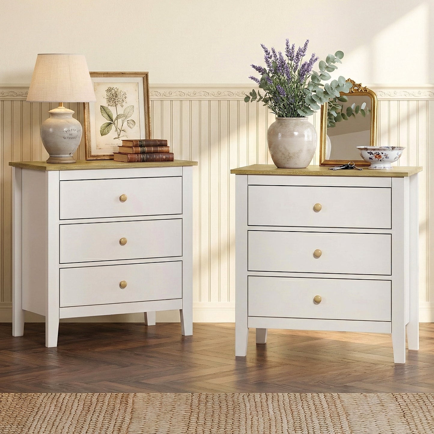 May in Color Large Nightstand with 3 Spacious Drawers, Modern Bedside Table with Solid Wood Knobs for Bedroom Living Room