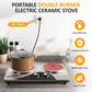 Heynemo Sunvivi 1800W Dual Burner Electric Ceramic Stove with Knob Control - Silver