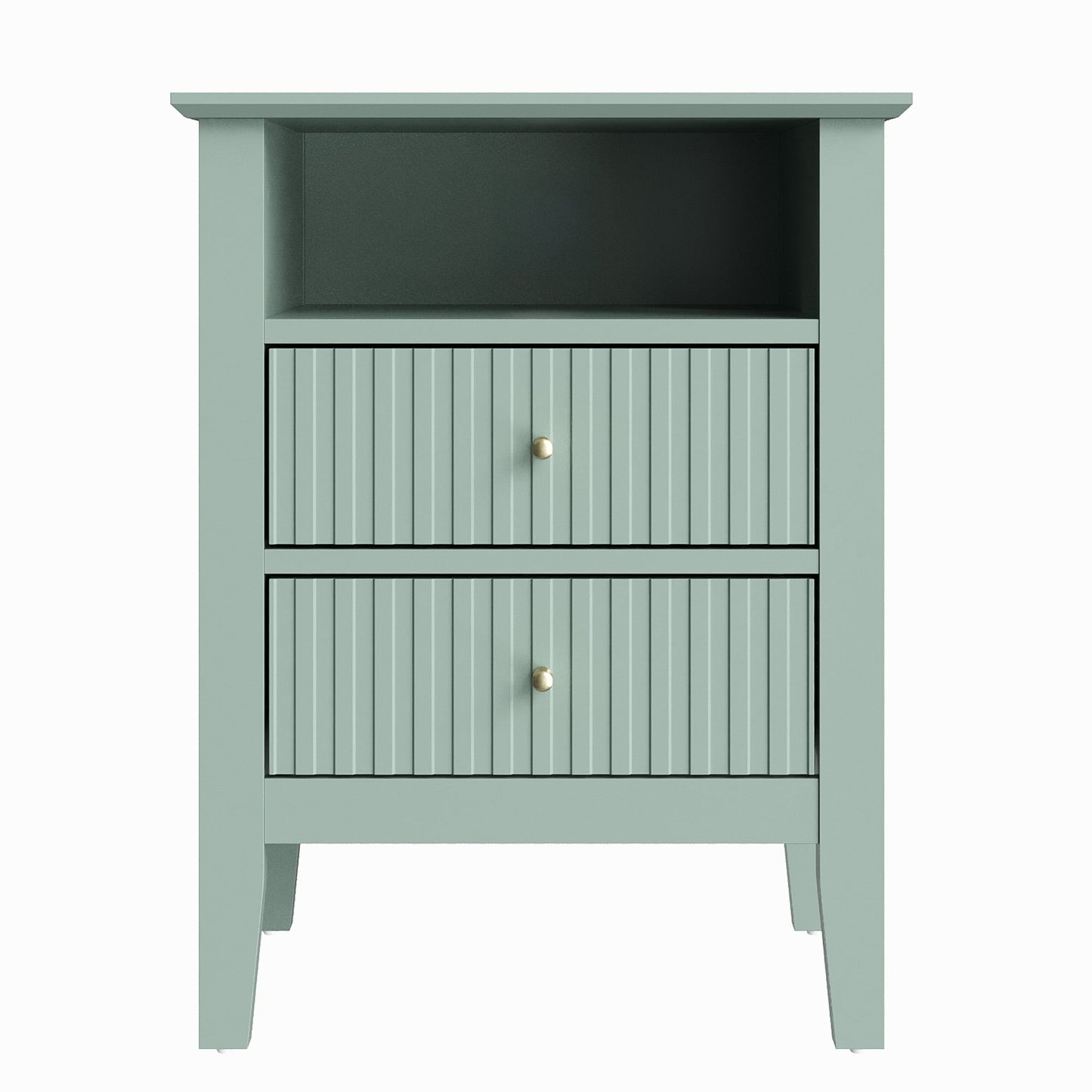 Heynemo Green Fluted Nightstand with 2 Drawers, Modern Wooden Sofa Table for Small Spaces, Tall End Table for Bedroom, Living Room