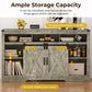 May in Color TV Stand Farmhouse 34 Inch Tall for 65 Inch TV with Sliding Bar Door, Light Grey