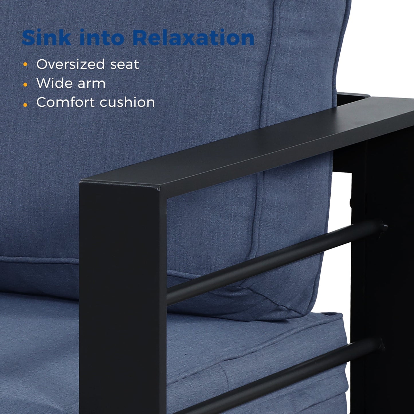 Superjoe 5 Pcs Outdoor Aluminum Furniture Set 7 Seats Patio Sectional Sofa Conversation Set Chat Counch Chair with Table Black Frame Blue Cushion