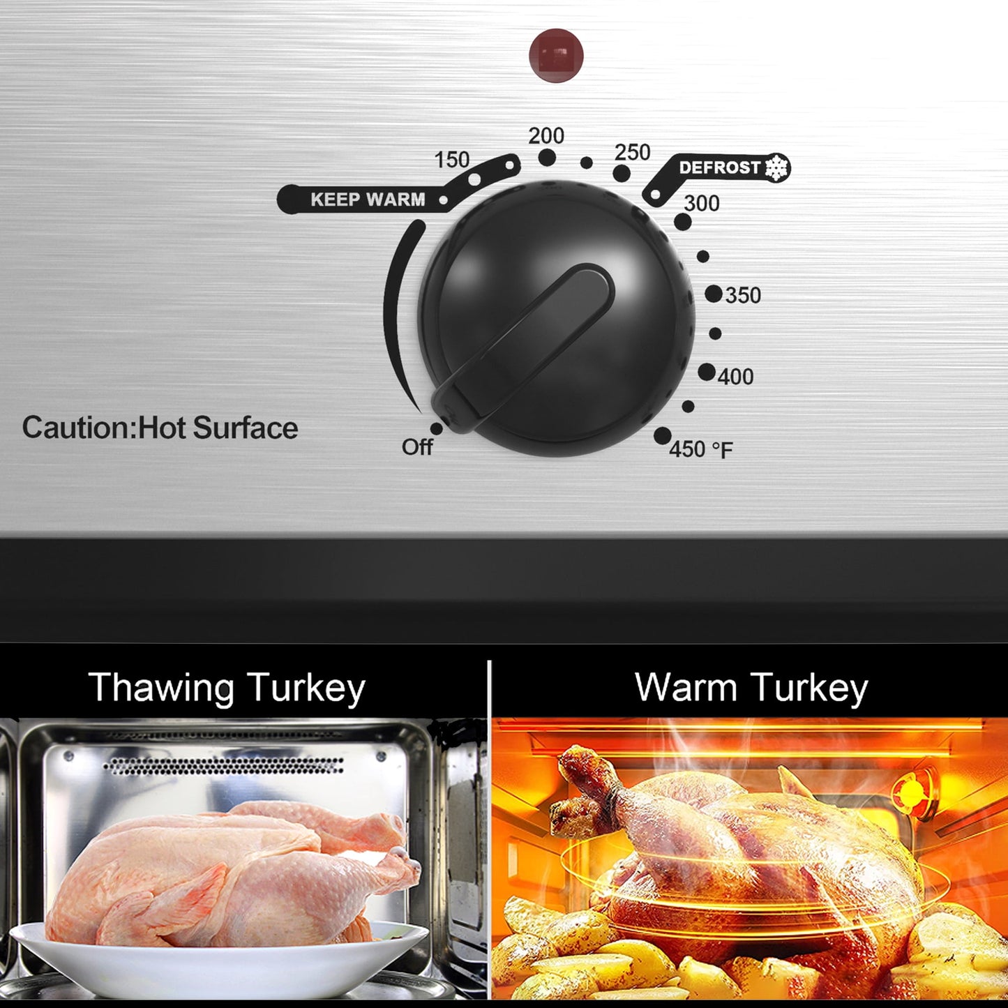 Sunvivi Roaster Oven with Self-Basting Lid, 20qt Electric Roaster with Removable Pan & Rack, Turkey Roaster Oven with Defrost & Warm Function, Stainless Steel, Silver