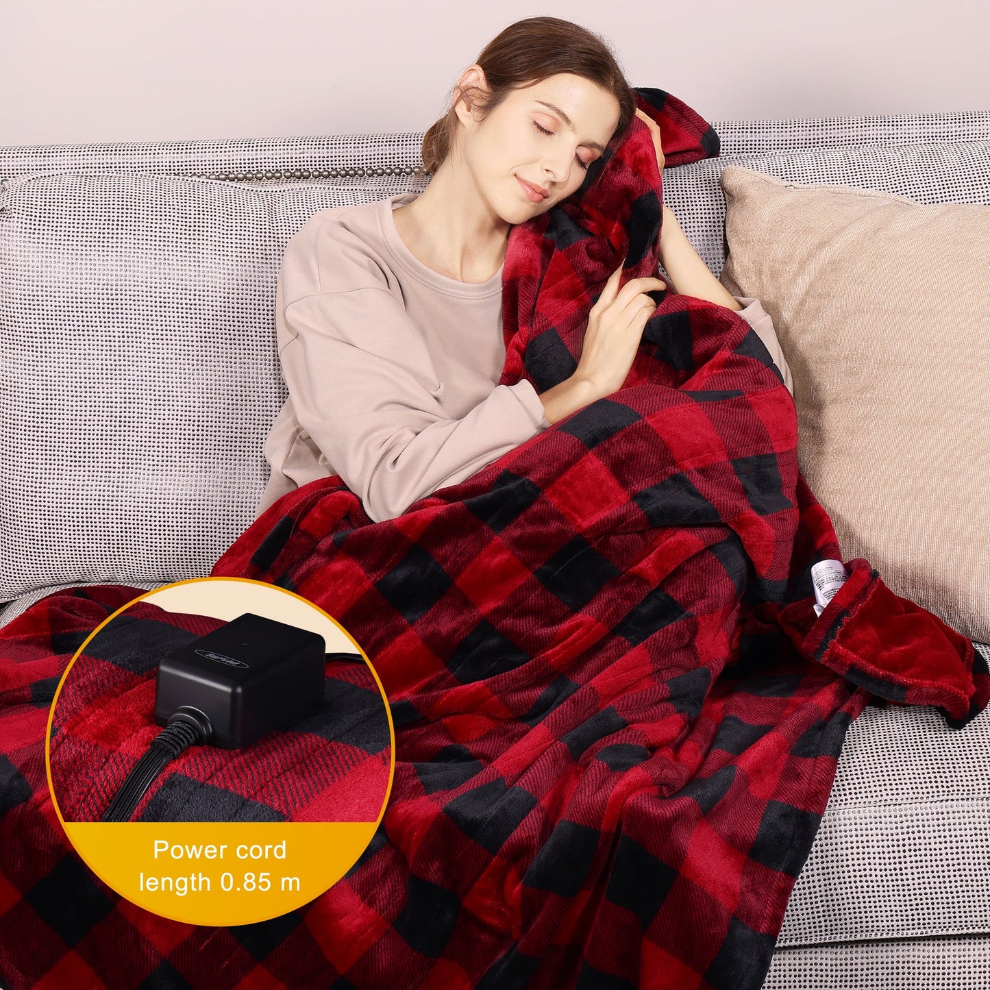 SUNVIVI 50" x 60" Electric Blankets Heated Throw Soft Flannel Heating Blanket with 4 Hours Auto Off, 5 Years Warranty, ETL Certified, Machine Washable, Red & Black